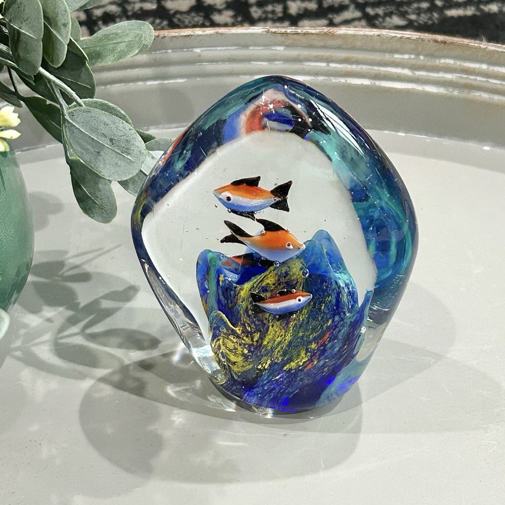 Vintage Murano Glass Colorful Tropical Reef Fish Aquarium Paperweight
